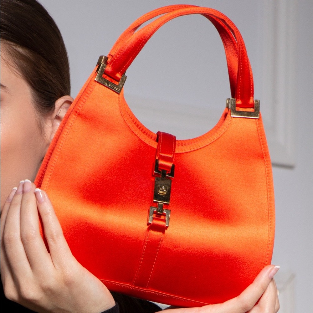Tom Early 2000s Gucci by Tom Ford Orange Satin Mini Bardot Evening Bag